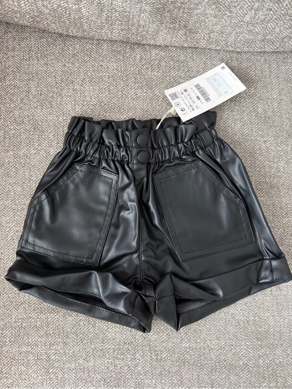 Zara Black Faux Leather Paperbag Waist Shorts